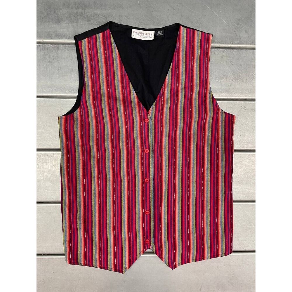 Vintage Passports Pier 1 Imports Vest Womens Large Aztec Color Stripes Button Up